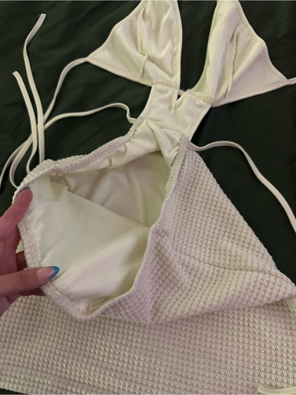 XS Cream White Crochet Cutout Halter Mini Dress - Picture 3 of 6